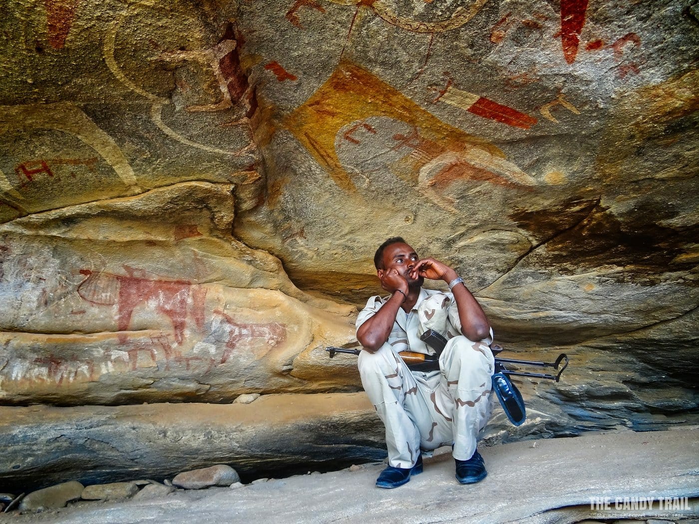 soldier escort cave art paintings in  somaliland
