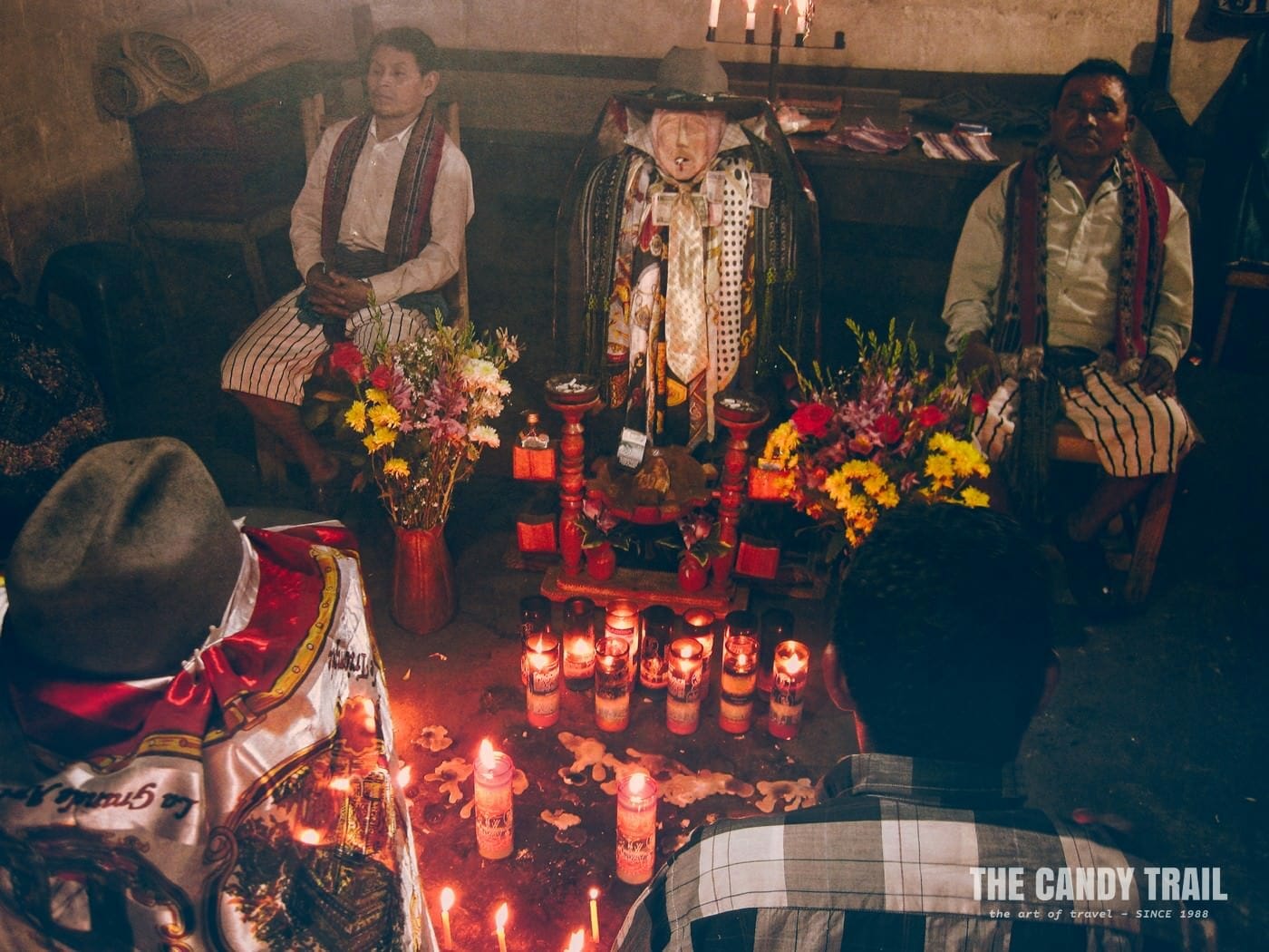 shrine of maya god Maximón and maya ceremony at Santiago Atitlán in Guatemala